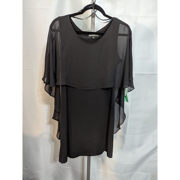 Glamour Womens Mini Dress Black Size 6P Chiffon Overlay Capelet - Picture 1 of 13